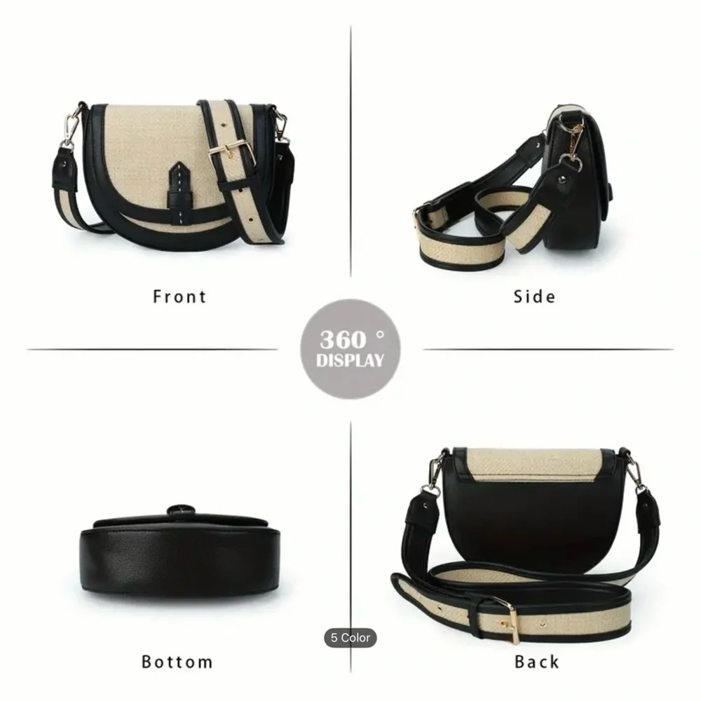 Elegant Black and Cream Women's Crossbody Bag - Picture 2 of 5